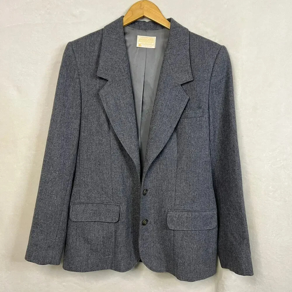Vintage 1960s Pendleton Women's Size 10 Gray 100% Virgin Wool Two-Button Blazer